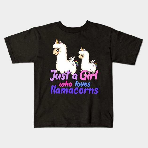 Just A Girl Who Loves llamacorns Gift print Kids T-Shirt by theodoros20